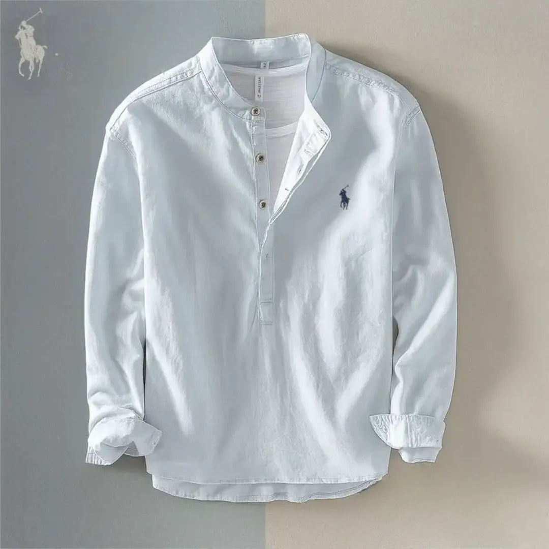 Men’s Cotton & Linen Grandad Collar Hemd